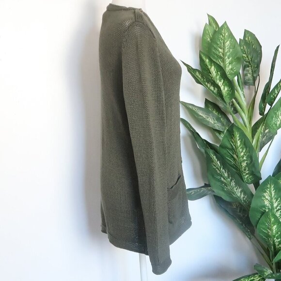 Talbots Military Green 100% Cotton Knit Tortoise Button Sweater Cardigan M - Picture 5 of 11